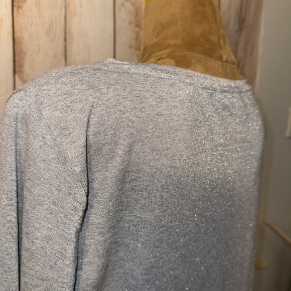 Ann Taylor Grey & Silver Sparkle Top, Side Knot TShirt, Long Sleeve, Women’s XL - Picture 9 of 13